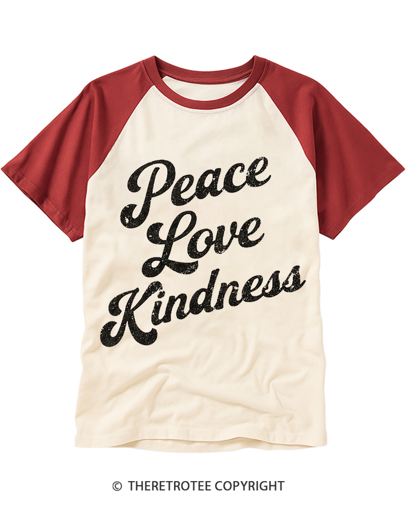 TheRetroTee Peace Love Kindness Raglan Baseball T-Shirt