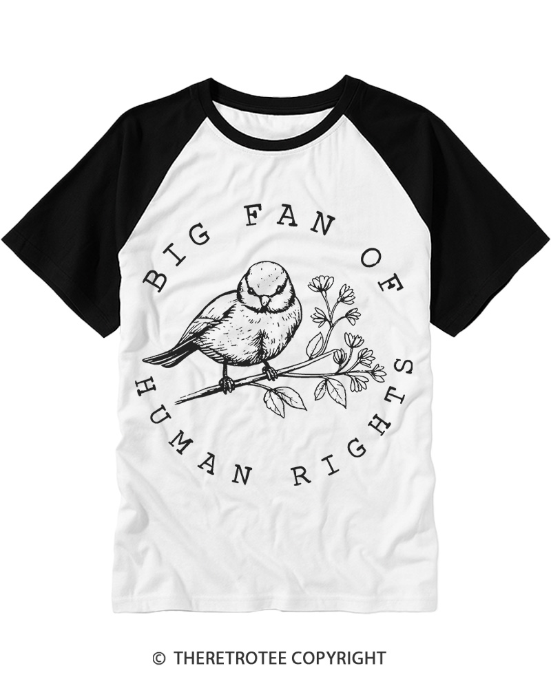 TheRetroTee Big fan of human rights Raglan Baseball T-Shirt