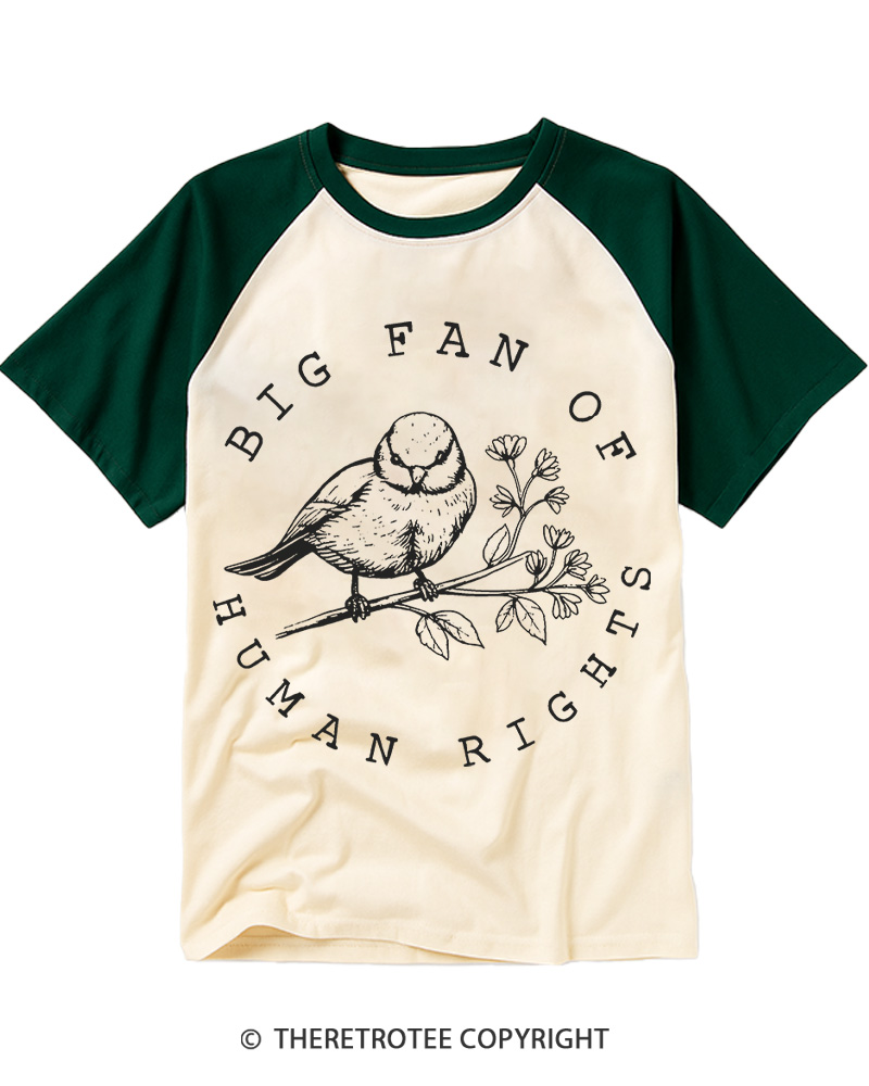 TheRetroTee Big fan of human rights Raglan Baseball T-Shirt