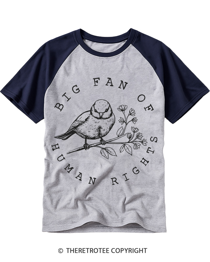 TheRetroTee Big fan of human rights Raglan Baseball T-Shirt