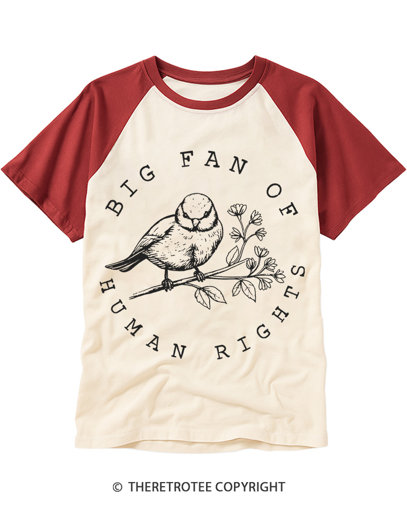 TheRetroTee Big fan of human rights Raglan Baseball T-Shirt