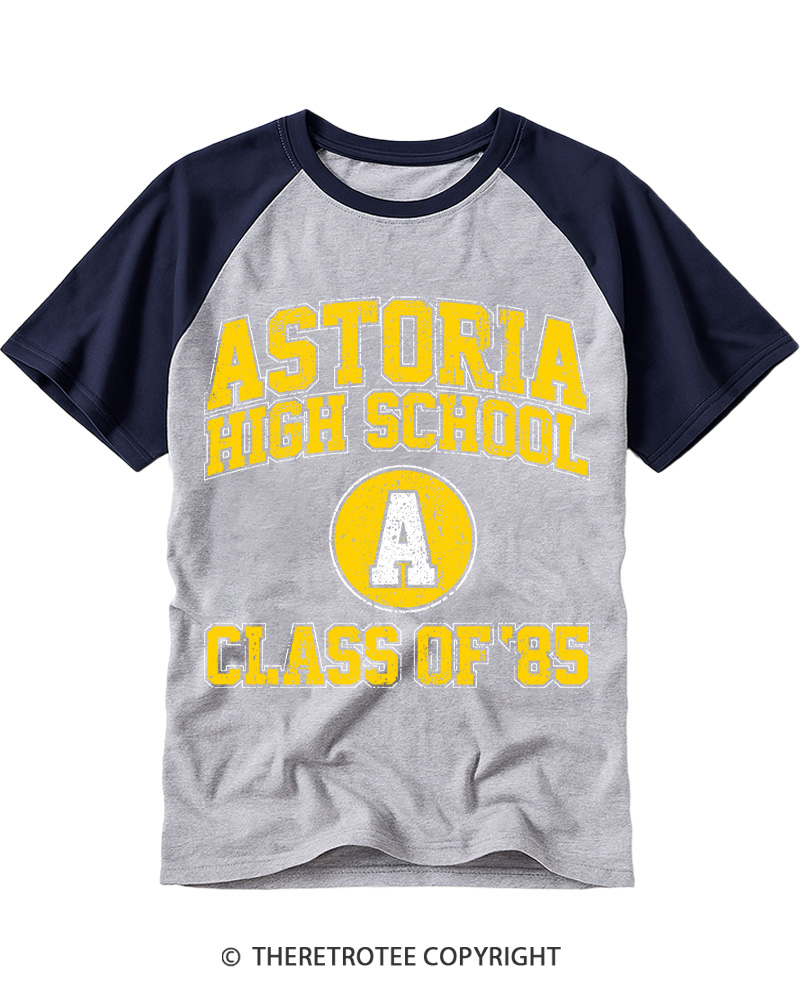 TheRetroTee Astoria High School Class of 85 1980s Raglan Baseball T-Shirt