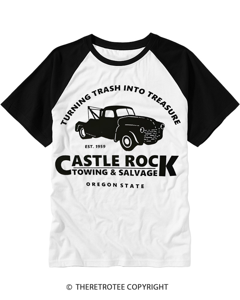 TheRetroTee Castle Rock Towing 1980s Raglan Baseball T-Shirt