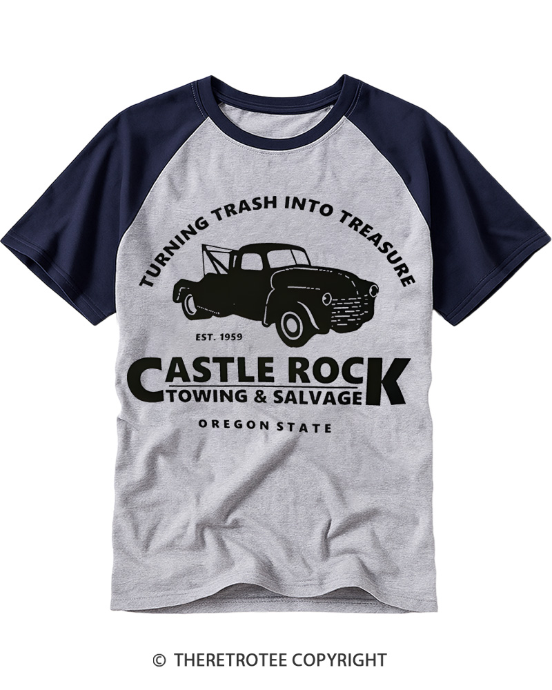 TheRetroTee Castle Rock Towing 1980s Raglan Baseball T-Shirt