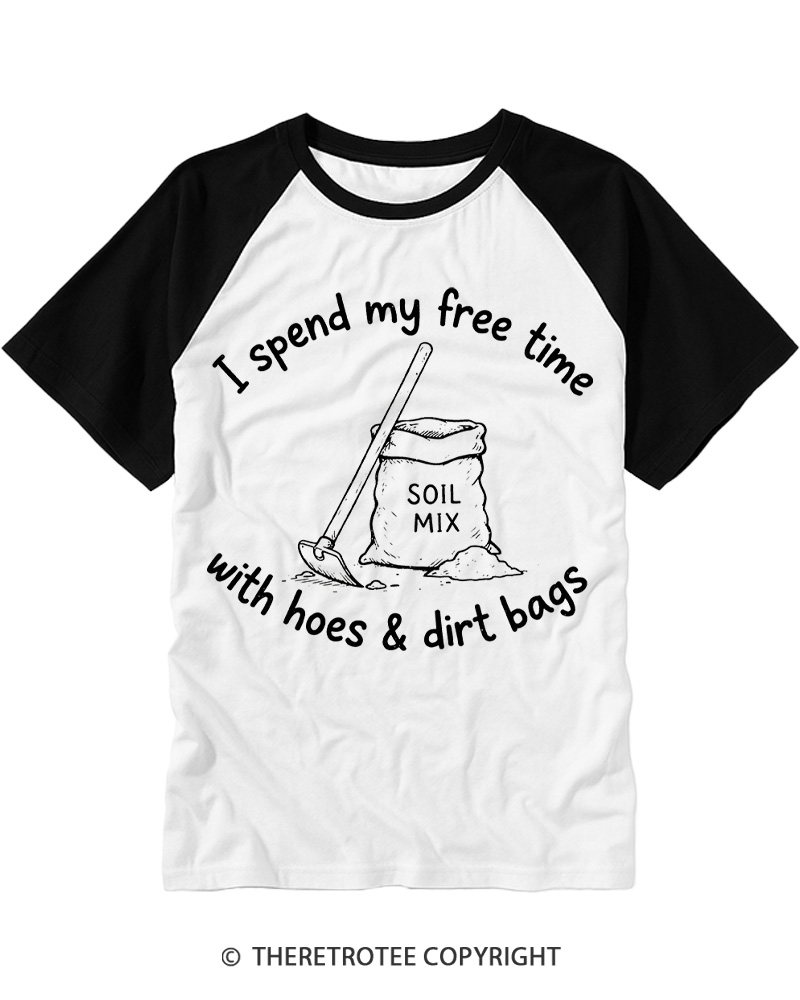 TheRetroTee I Spend My Free Time With Hoes & Dirt Bags 1970s Raglan Baseball T-Shirt