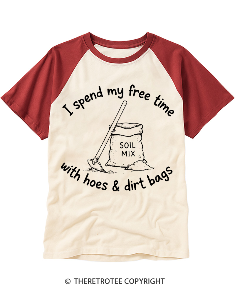 TheRetroTee I Spend My Free Time With Hoes & Dirt Bags 1970s Raglan Baseball T-Shirt