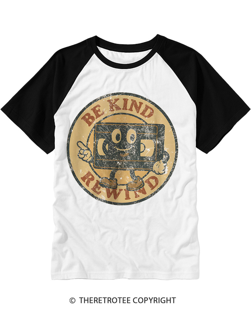 TheRetroTee Be Kind Rewind Graphic 1980s Raglan Baseball T-Shirt