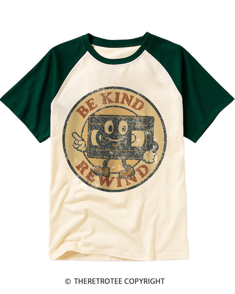 TheRetroTee Be Kind Rewind Graphic 1980s Raglan Baseball T-Shirt