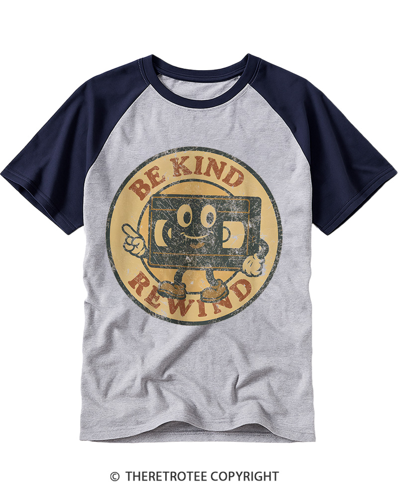 TheRetroTee Be Kind Rewind Graphic 1980s Raglan Baseball T-Shirt