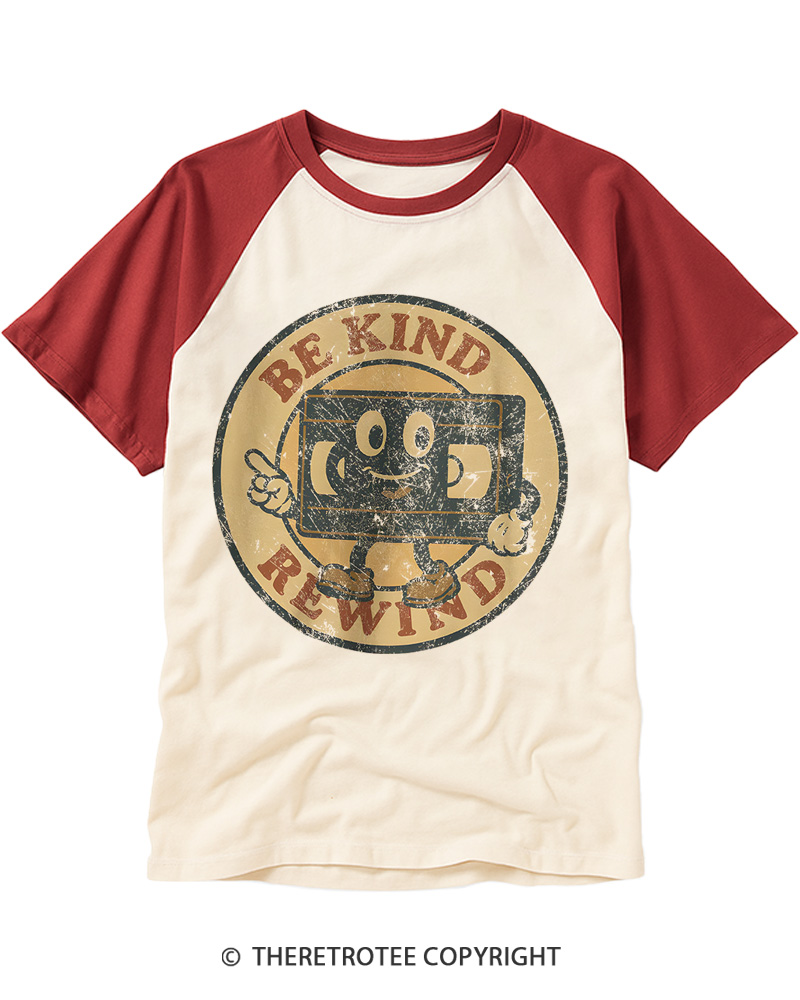 TheRetroTee Be Kind Rewind Graphic 1980s Raglan Baseball T-Shirt