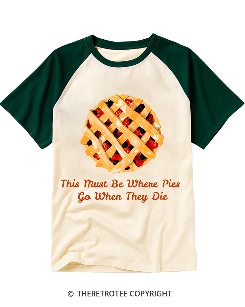 TheRetroTee When Pies Die 1950s Raglan Baseball T-Shirt
