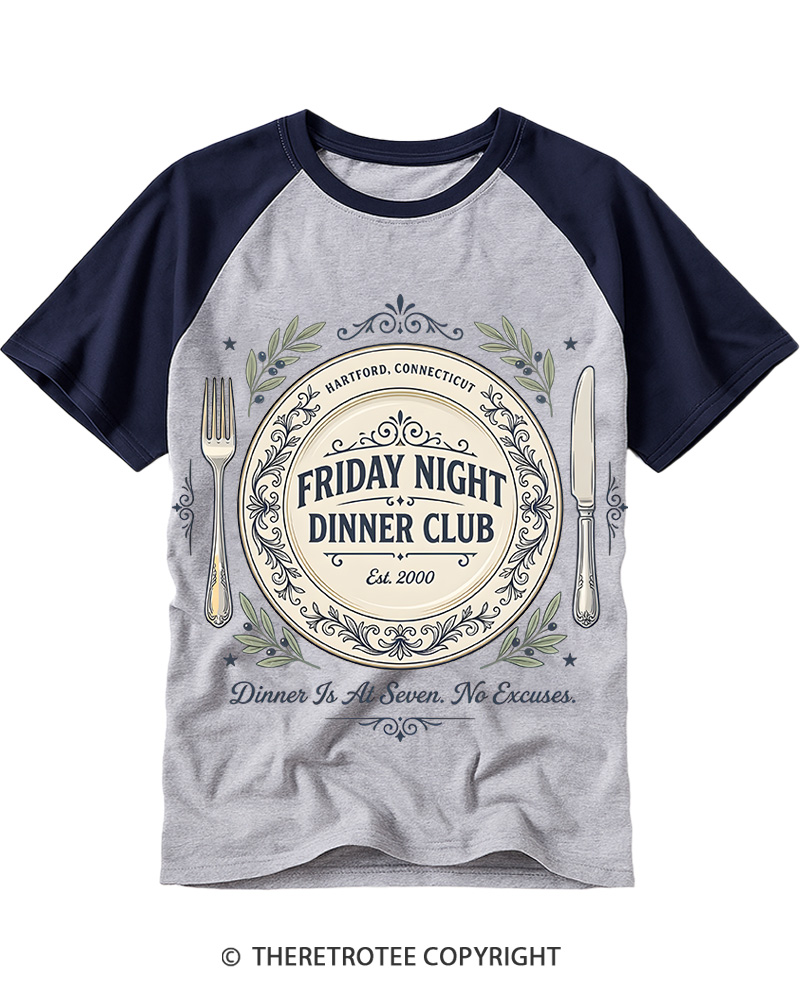 TheRetroTee Friday Night Dinner 2000s Raglan Baseball T-Shirt