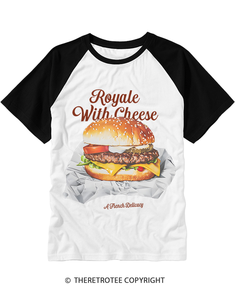 TheRetroTee Royale with Cheese 1990s Raglan Baseball T-Shirt