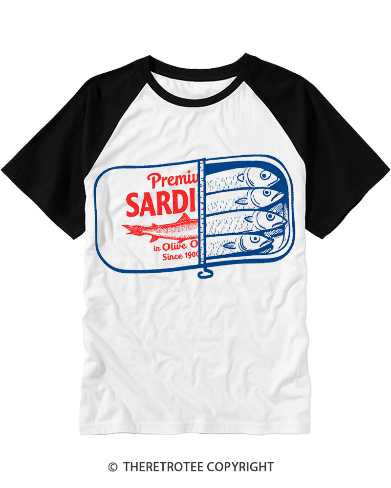 TheRetroTee Sardines 1930s Raglan Baseball T-Shirt