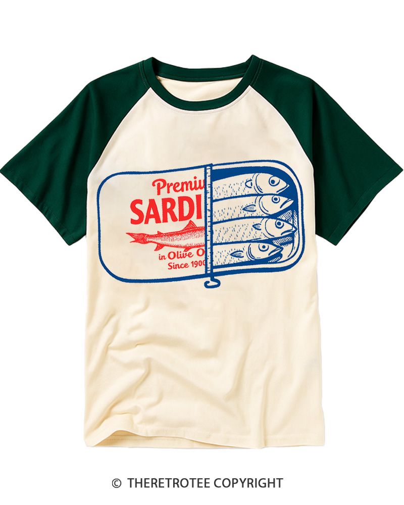 TheRetroTee Sardines 1930s Raglan Baseball T-Shirt