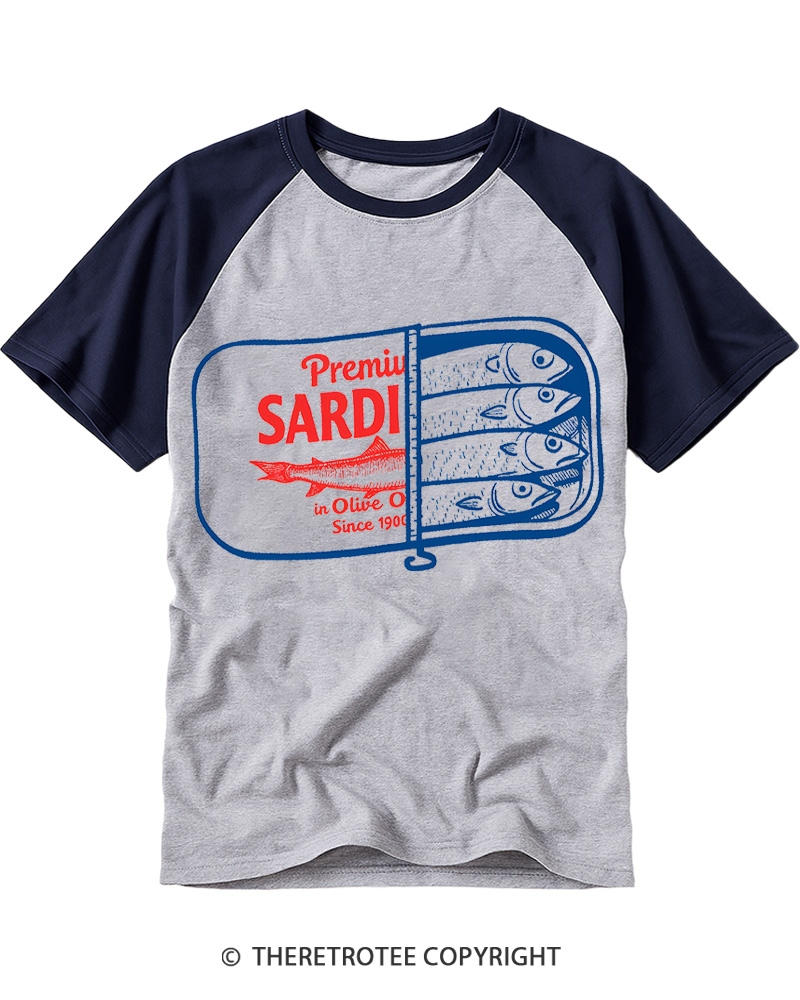 TheRetroTee Sardines 1930s Raglan Baseball T-Shirt