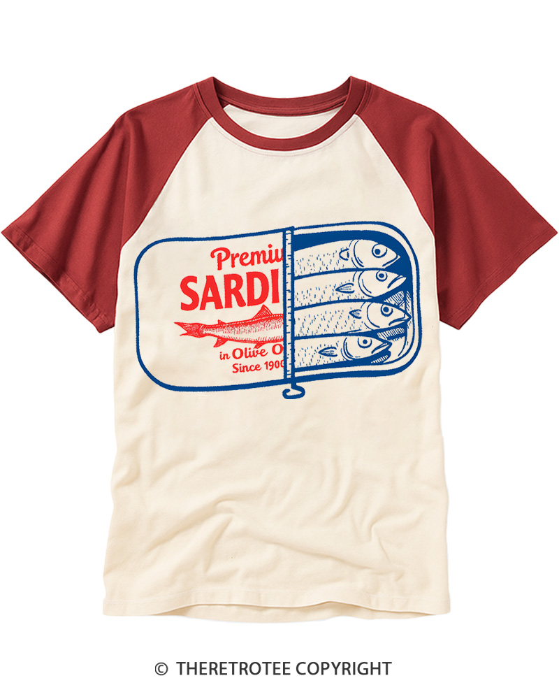 TheRetroTee Sardines 1930s Raglan Baseball T-Shirt