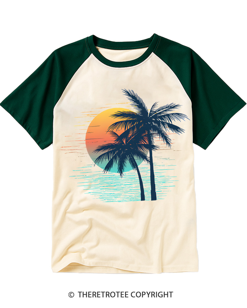 TheRetroTee Tropical Sunset 1970s Raglan Baseball T-Shirt