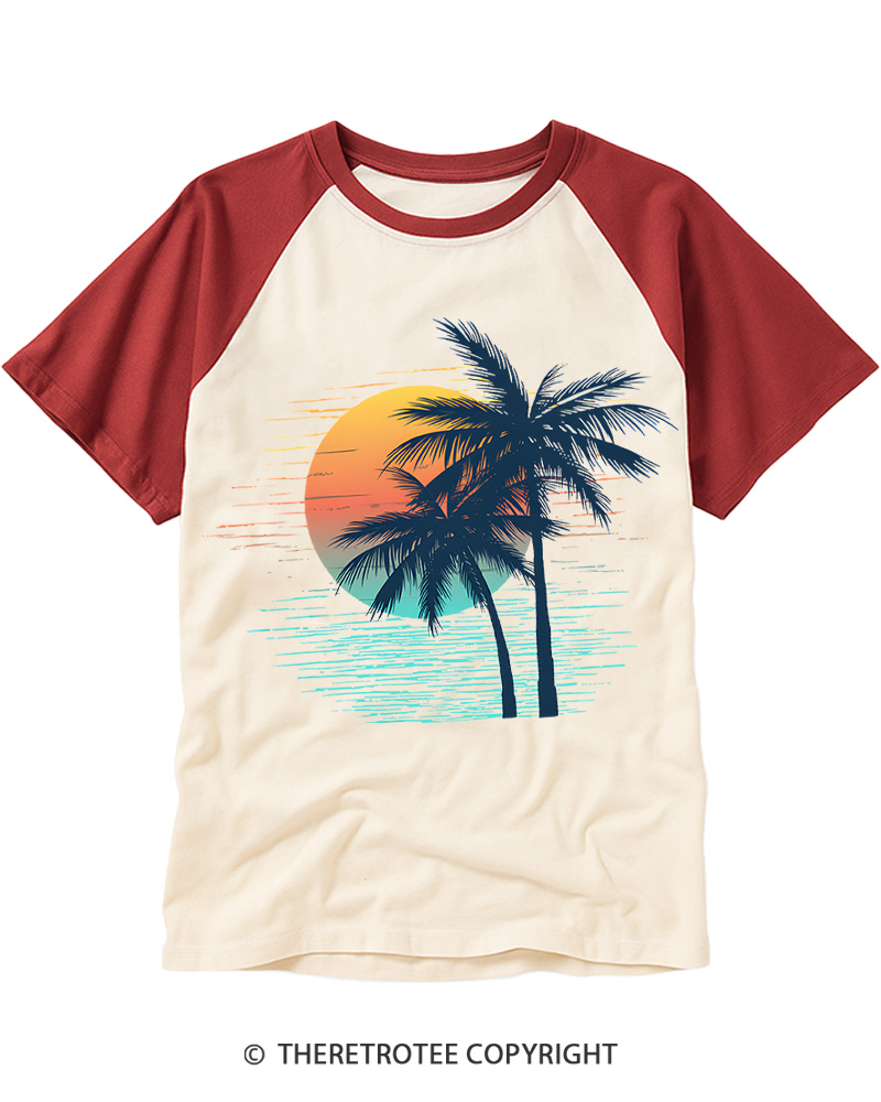 TheRetroTee Tropical Sunset 1970s Raglan Baseball T-Shirt
