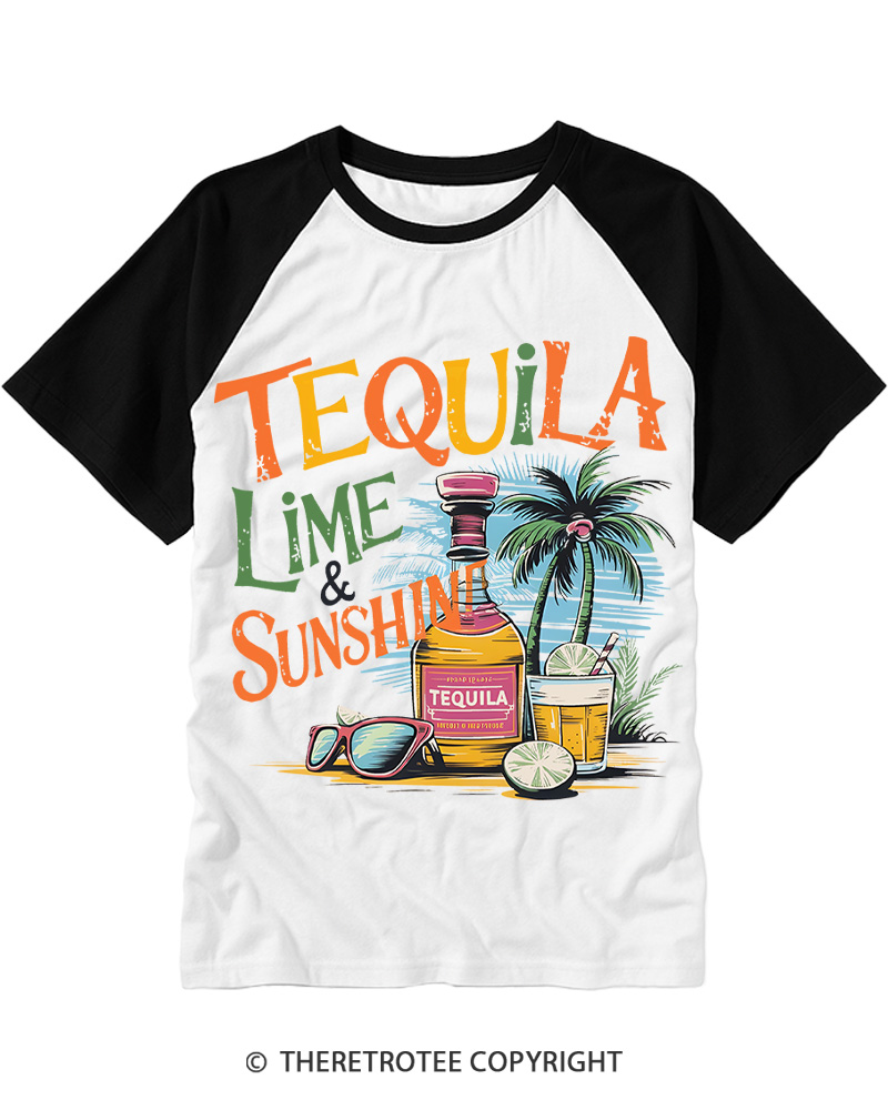 TheRetroTee Tequila Lime Sunshine 1980s Raglan Baseball T-Shirt
