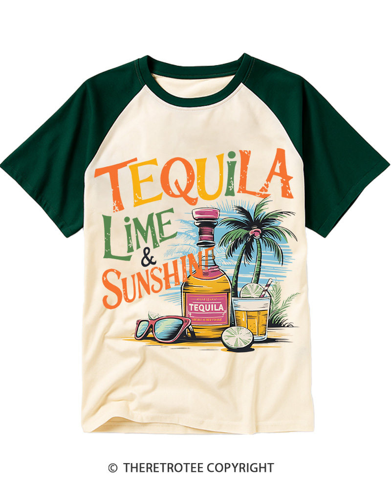 TheRetroTee Tequila Lime Sunshine 1980s Raglan Baseball T-Shirt
