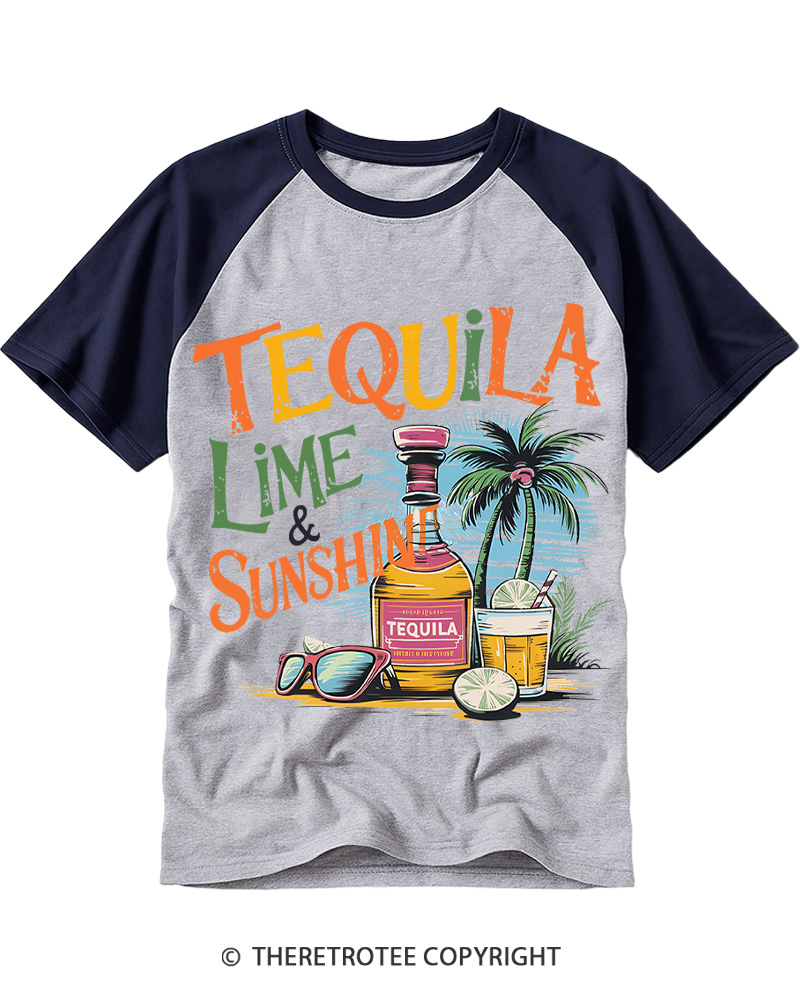 TheRetroTee Tequila Lime Sunshine 1980s Raglan Baseball T-Shirt