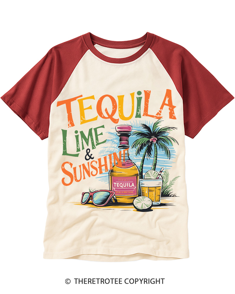 TheRetroTee Tequila Lime Sunshine 1980s Raglan Baseball T-Shirt