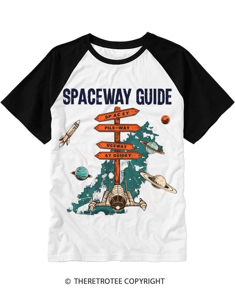 TheRetroTee Spaceway Guide Signpost 1970s Raglan Baseball T-Shirt