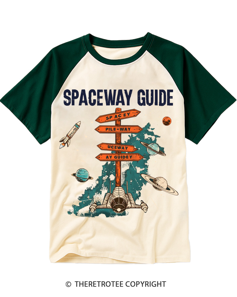 TheRetroTee Spaceway Guide Signpost 1970s Raglan Baseball T-Shirt