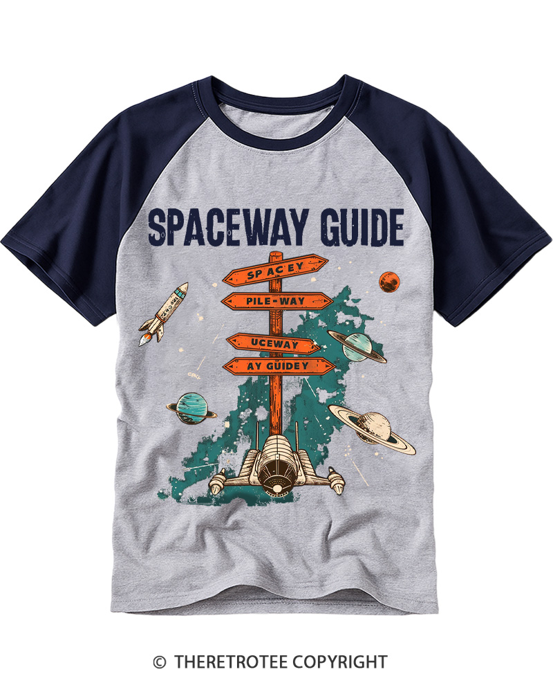 TheRetroTee Spaceway Guide Signpost 1970s Raglan Baseball T-Shirt