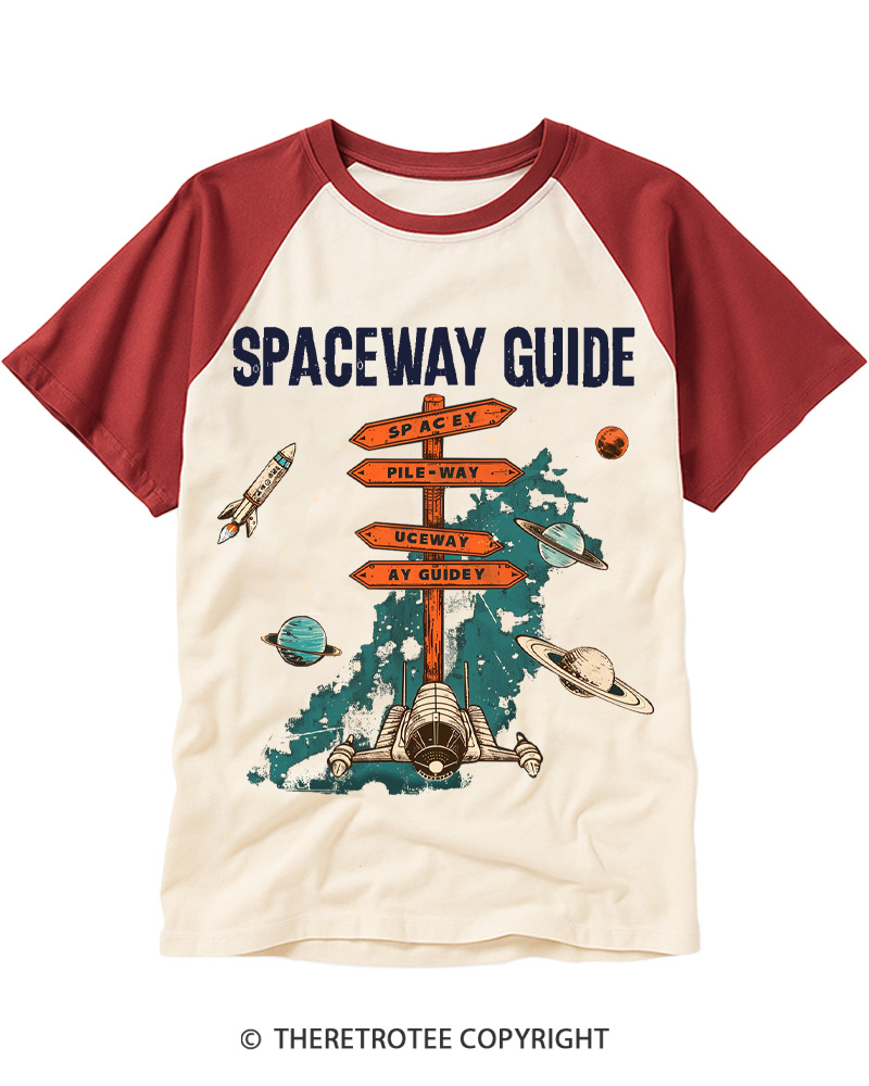 TheRetroTee Spaceway Guide Signpost 1970s Raglan Baseball T-Shirt