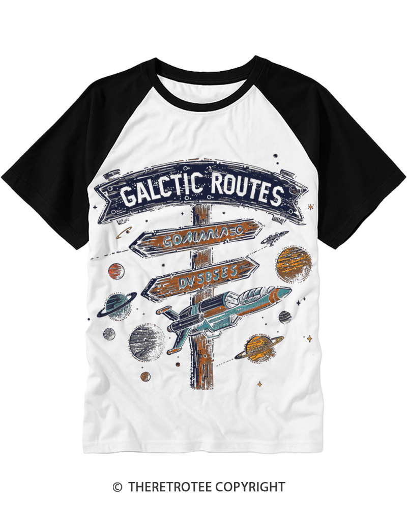 TheRetroTee Galactic Routes Navigator 1970s Raglan Baseball T-Shirt