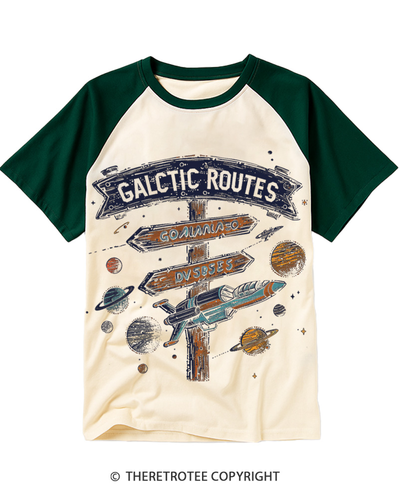 TheRetroTee Galactic Routes Navigator 1970s Raglan Baseball T-Shirt