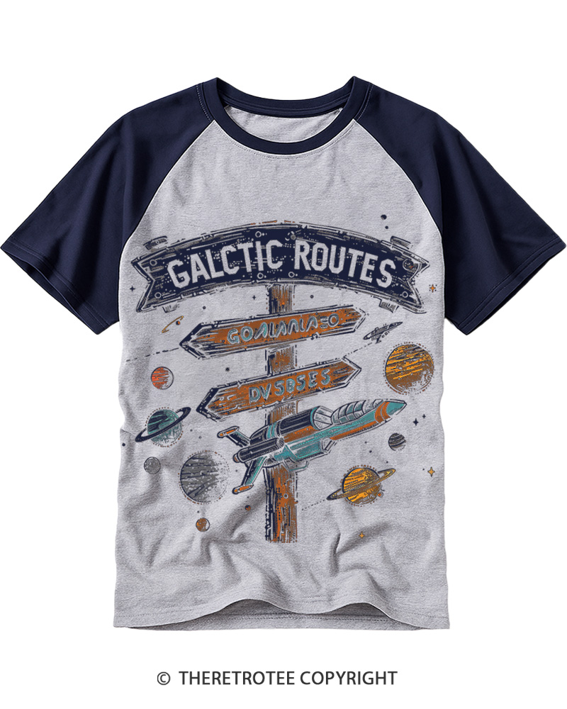 TheRetroTee Galactic Routes Navigator 1970s Raglan Baseball T-Shirt