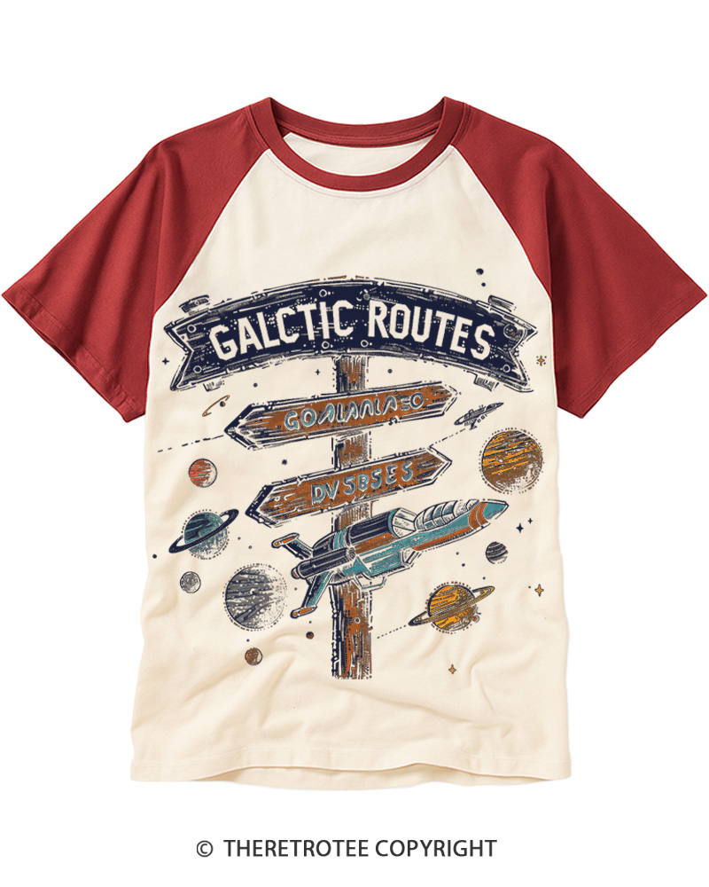 TheRetroTee Galactic Routes Navigator 1970s Raglan Baseball T-Shirt