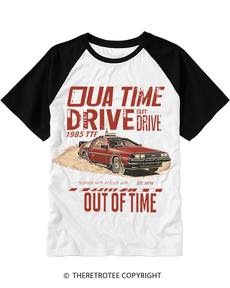 TheRetroTee Outta Time Drive 1980s Raglan Baseball T-Shirt