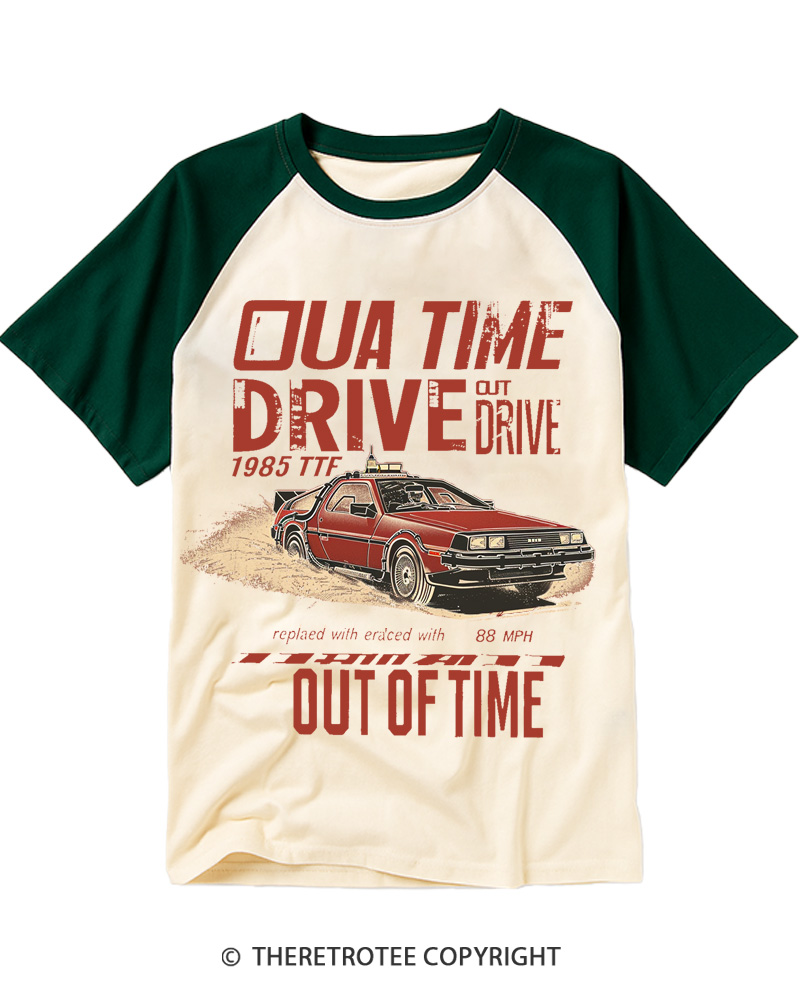 TheRetroTee Outta Time Drive 1980s Raglan Baseball T-Shirt