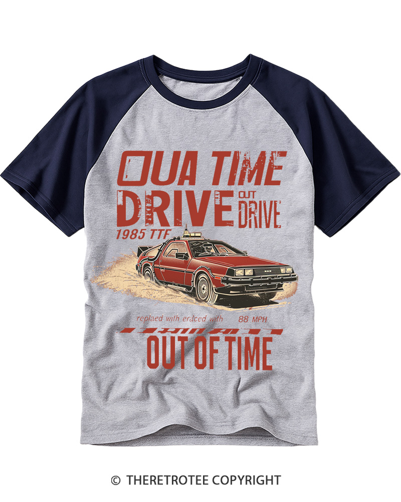 TheRetroTee Outta Time Drive 1980s Raglan Baseball T-Shirt