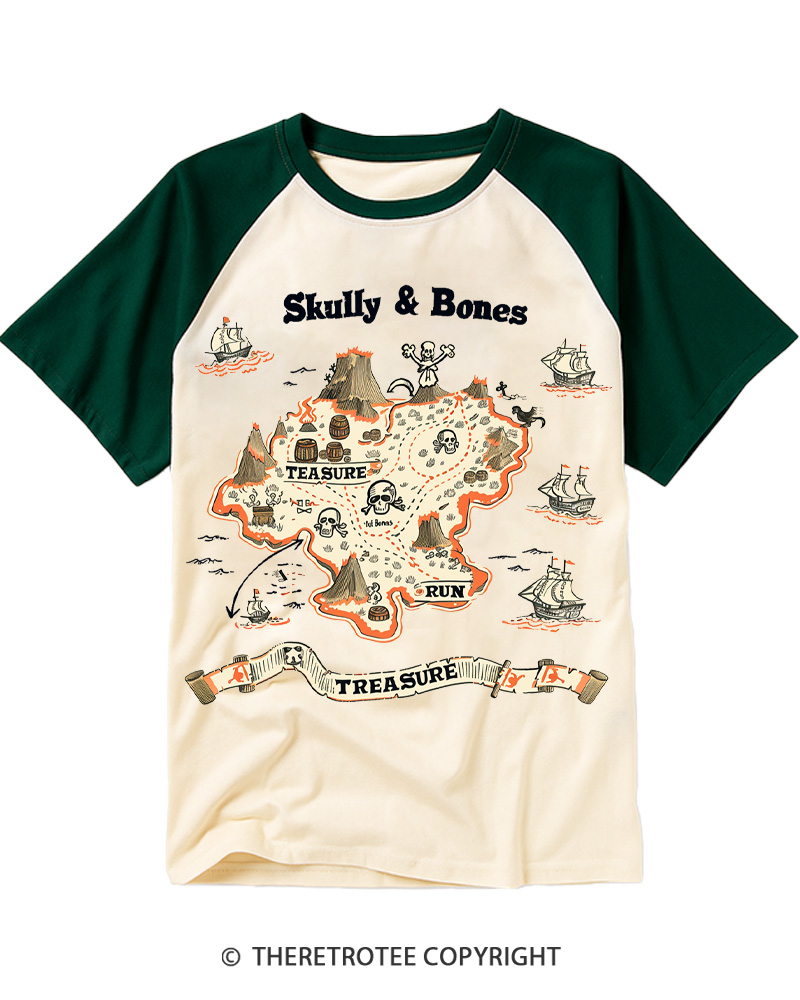 TheRetroTee Skull Island Treasure Hunt 1960s Raglan Baseball T-Shirt