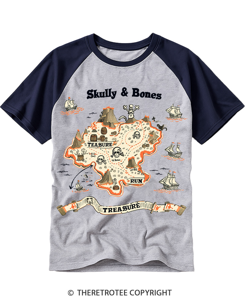 TheRetroTee Skull Island Treasure Hunt 1960s Raglan Baseball T-Shirt