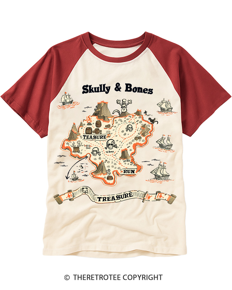 TheRetroTee Skull Island Treasure Hunt 1960s Raglan Baseball T-Shirt