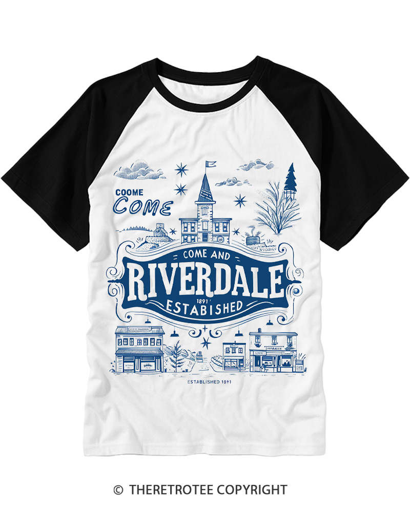 TheRetroTee Riverdale Vintage Town 1950s Raglan Baseball T-Shirt