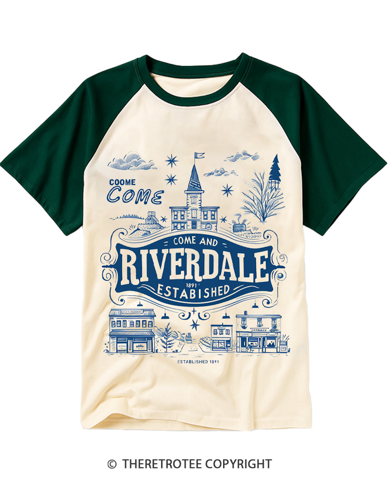 TheRetroTee Riverdale Vintage Town 1950s Raglan Baseball T-Shirt