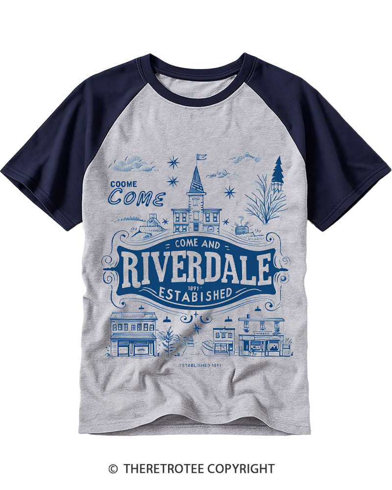 TheRetroTee Riverdale Vintage Town 1950s Raglan Baseball T-Shirt