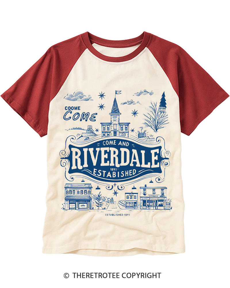 TheRetroTee Riverdale Vintage Town 1950s Raglan Baseball T-Shirt