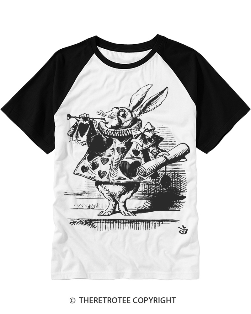 TheRetroTee Vintage 1780s White Rabbit Easter Raglan Baseball T-Shirt