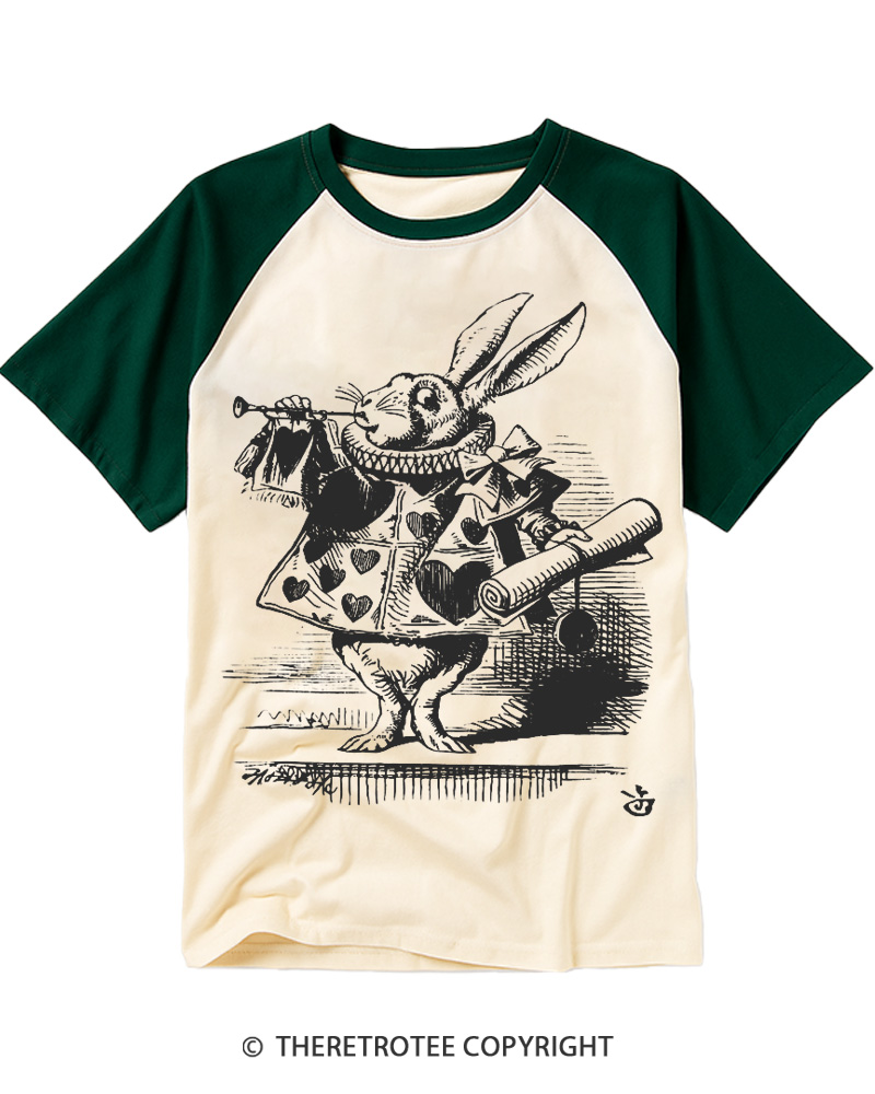 TheRetroTee Vintage 1780s White Rabbit Easter Raglan Baseball T-Shirt