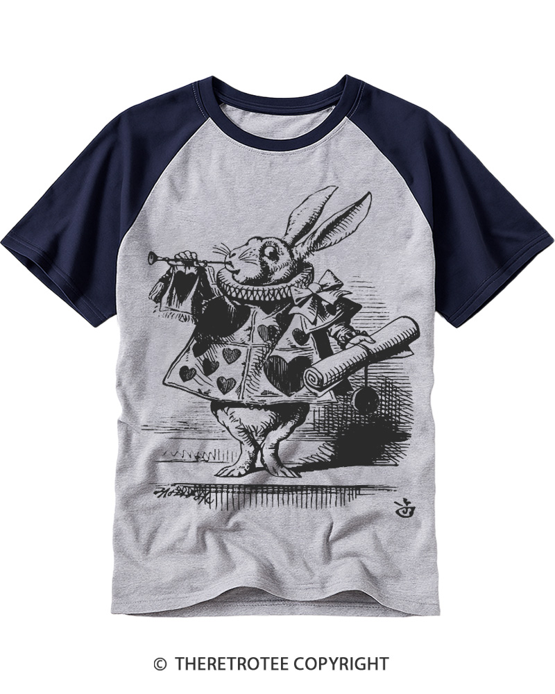 TheRetroTee Vintage 1780s White Rabbit Easter Raglan Baseball T-Shirt