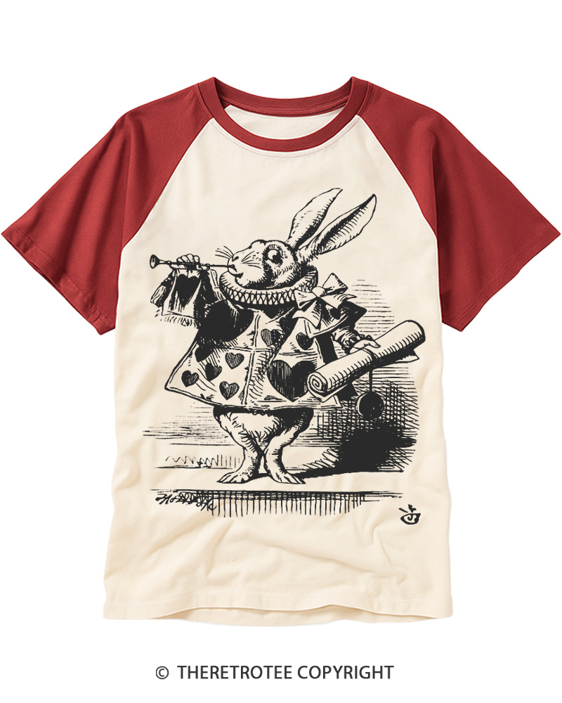 TheRetroTee Vintage 1780s White Rabbit Easter Raglan Baseball T-Shirt