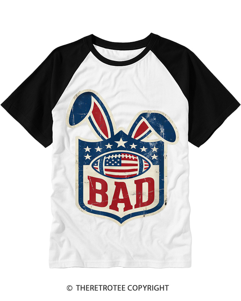 TheRetroTee American Football Rabbit Old School Vintage Easter Raglan Baseball T-Shirt